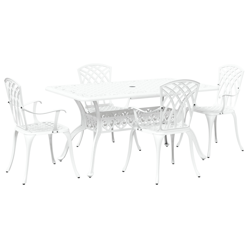 Ensemble de salle à manger de jardin 5 pièces en aluminium coulé blanc