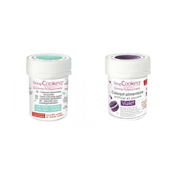 2 colorants alimentaires en poudre - violet-vert d'eau
