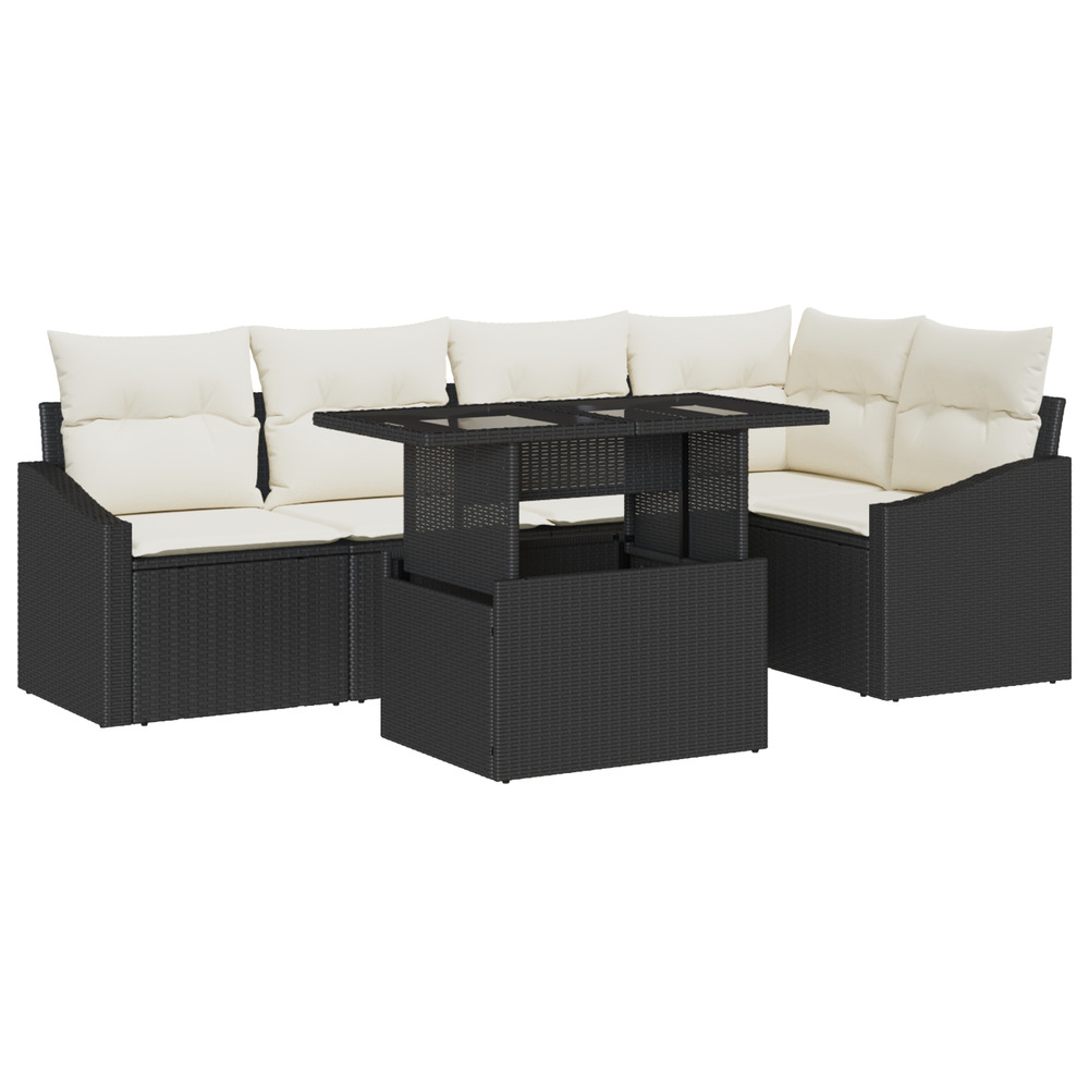 Set de canapé de jardin 6 pièces avec coussins en rattan synthétique noir