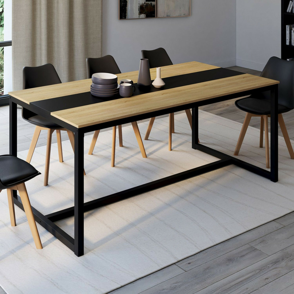 Table à manger rectangle dover 8 personnes bande centrale noire design industriel 180 cm