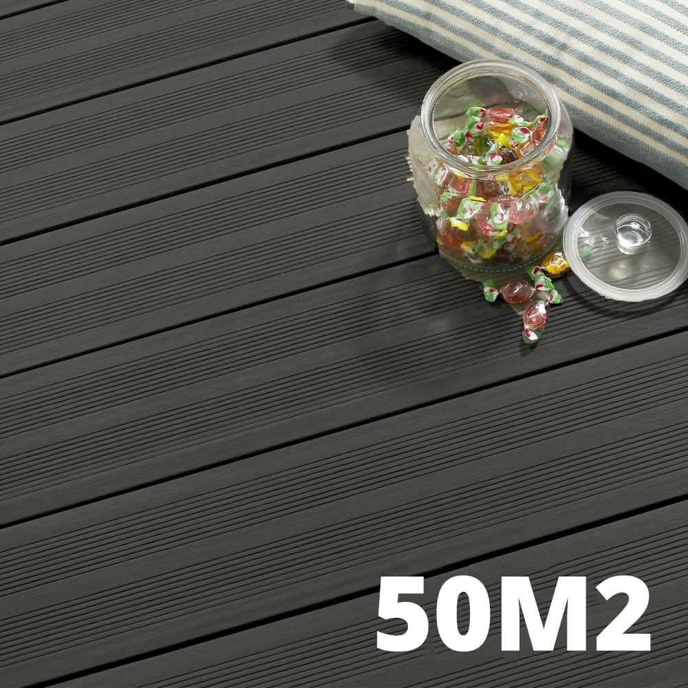 Kit terrasse atlanta 50m² - 152 lames de terrasse (220 x 14.5 x 2.25 cm) - anthracite - garantie 15 ans - fixation par clips