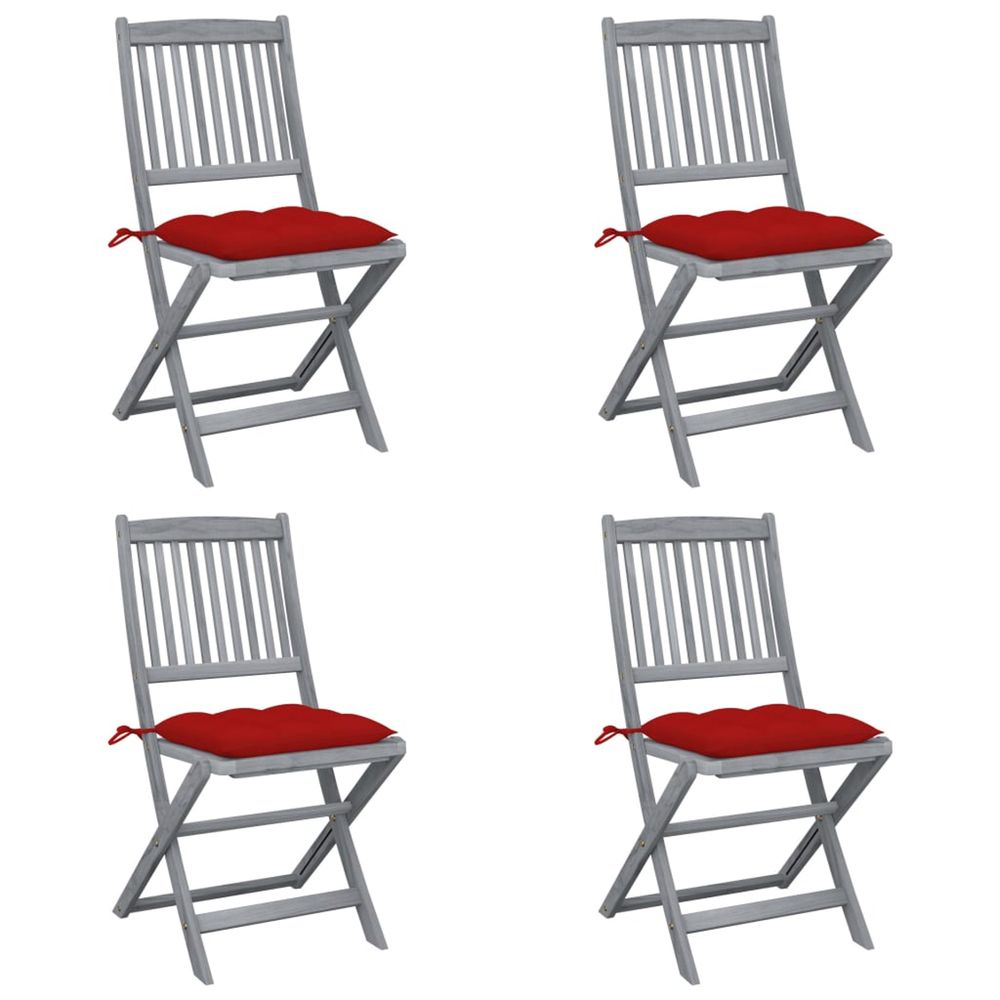 Chaises pliantes 4 pièces avec coussins en bois d'acacia massif