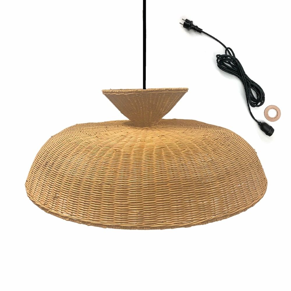 Suspension extérieure rotin beige d80cm câble 5m