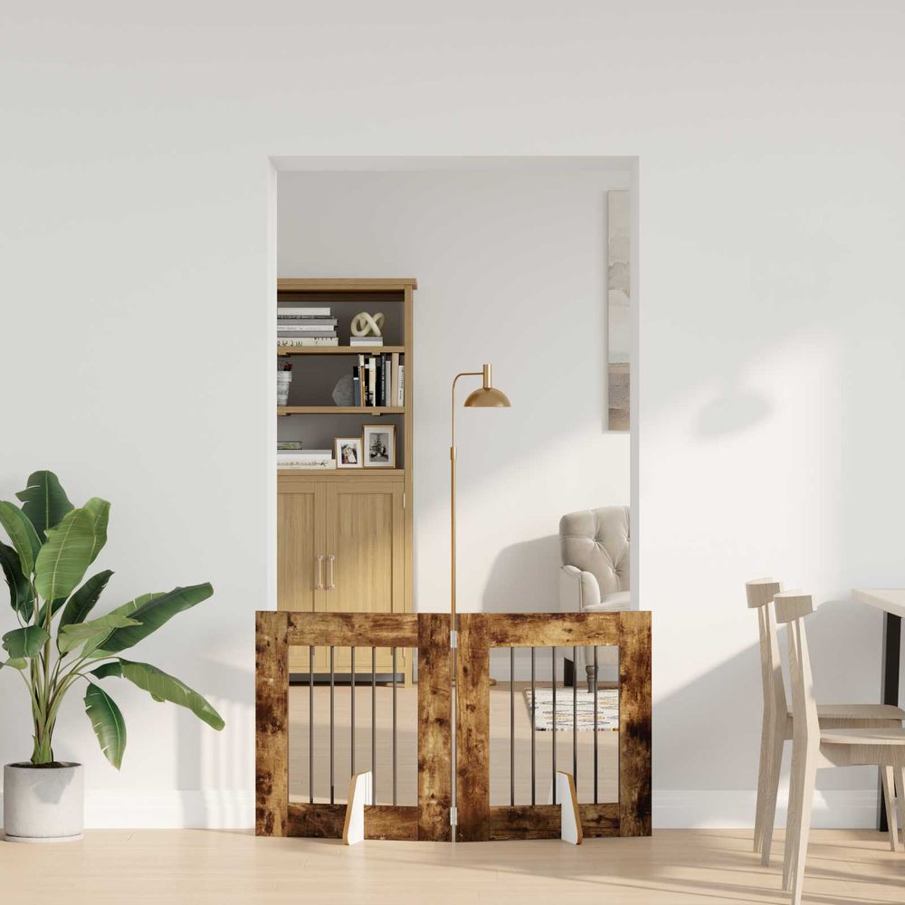 Barrière de sécurité pour chien en bois intérieur modulable 120,5cm chêne fumé