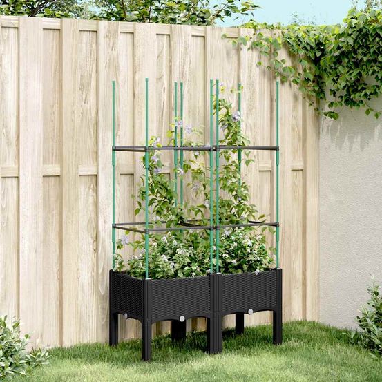 Jardinière rectangulaire avec treillis pp jardin noir 80x40cm