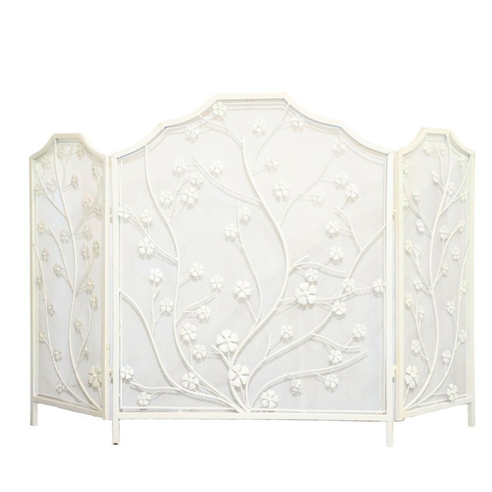 Pare-feu de cheminée en métal blanc 108.5 x 1.5 x 75.5 cm