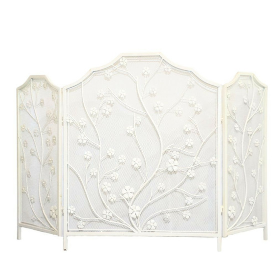 Pare-feu de cheminée en métal blanc 108.5 x 1.5 x 75.5 cm