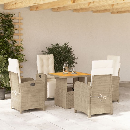 Ensemble à manger de jardin avec coussins 5pcs beige poly rotin