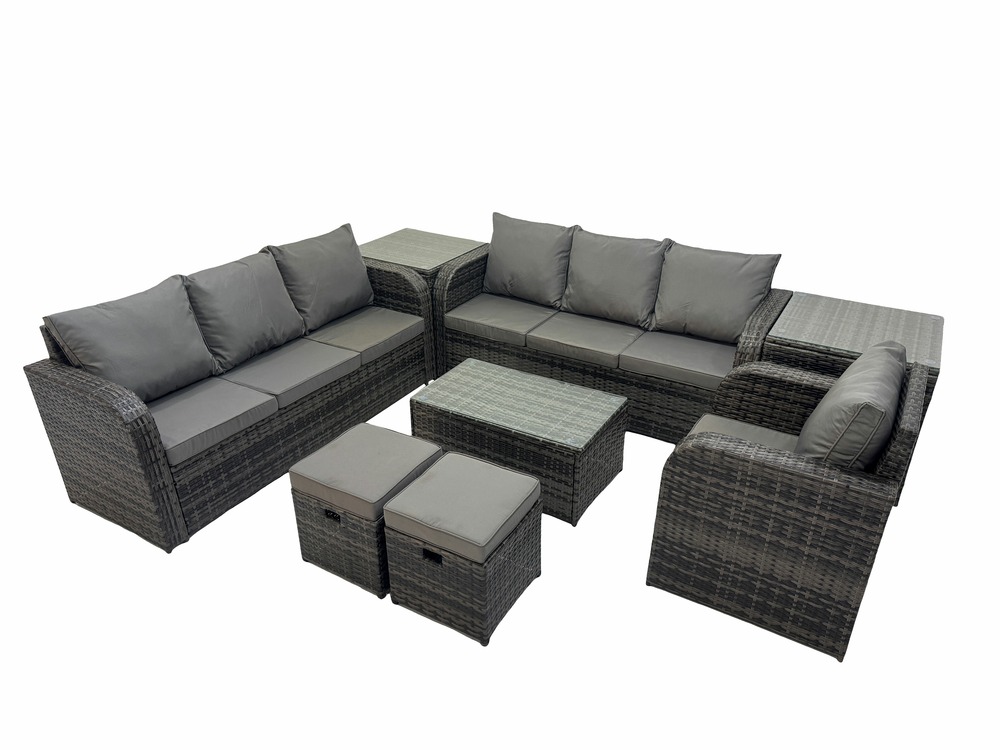 9 places ensemble de canapés en rotin salon de jardin avec table basse canapé 3 places 2 petits tabourets 2 tables d'appoint