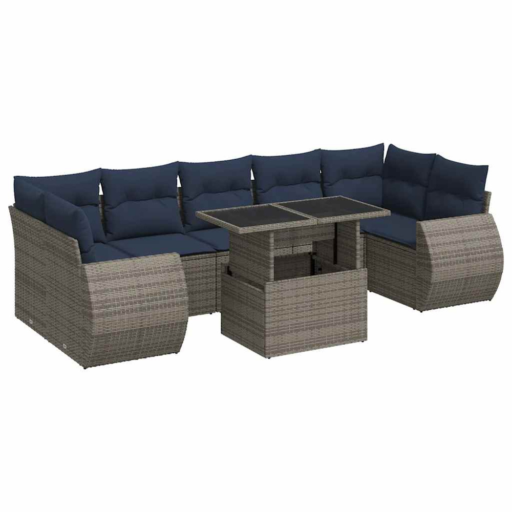 Salon de jardin avec coussins 8 pcs gris résine tressée acacia