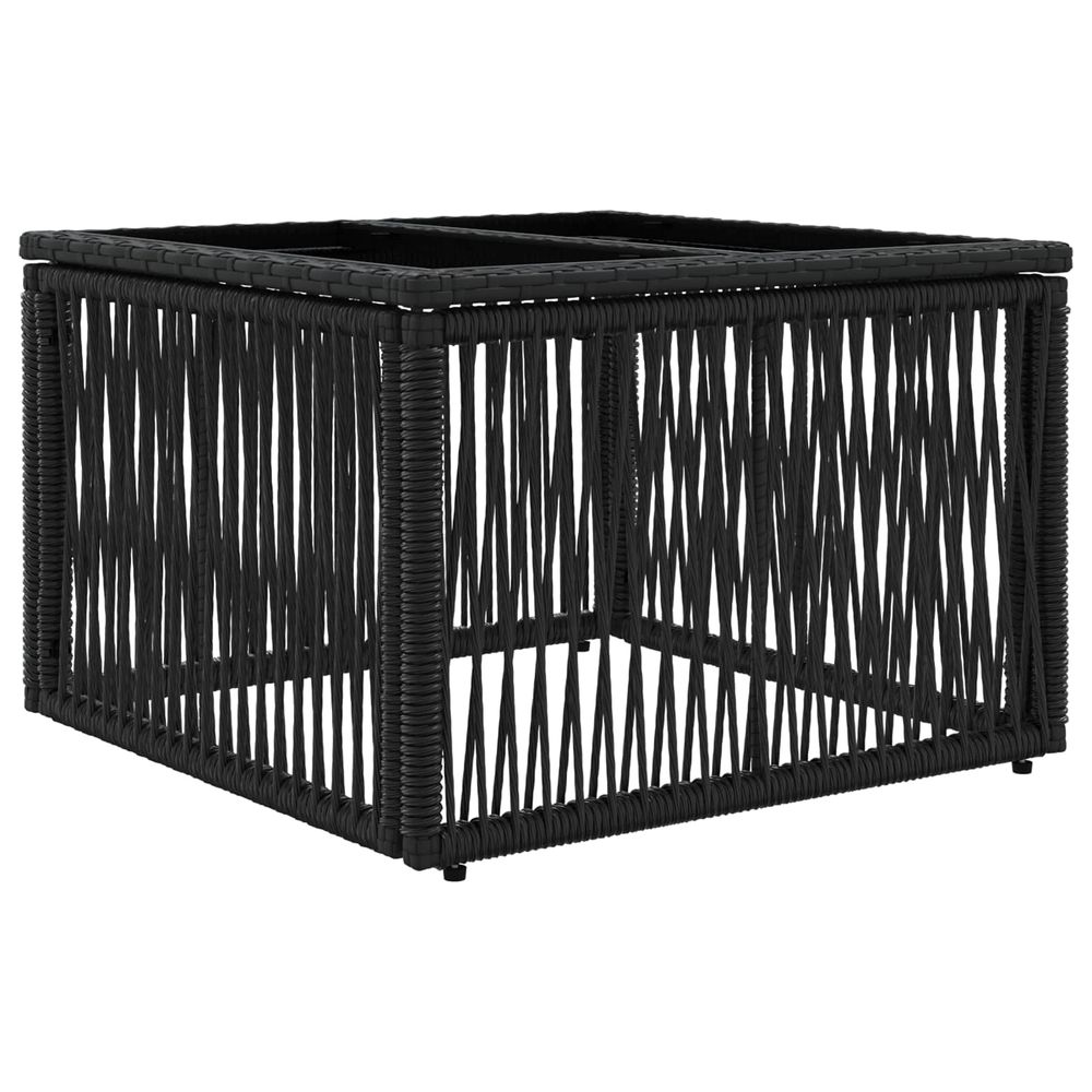 Table de jardin noir 55 x 55 x 37 cm rattan pe et verre