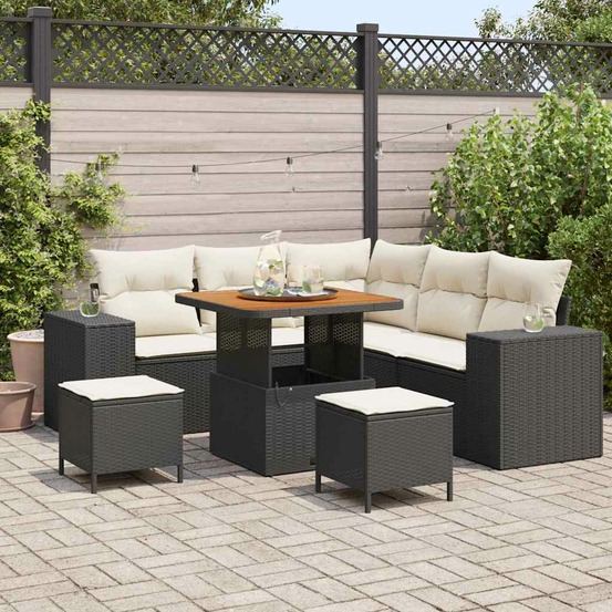 Ensemble de canapé de jardin avec coussin 8 pcs noir polyrotin