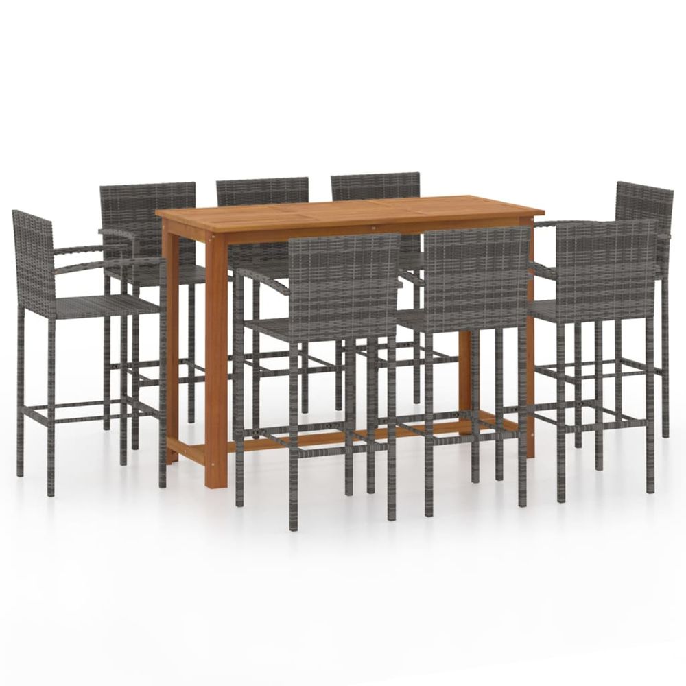 Ensemble de bar de jardin 9 pcs gris