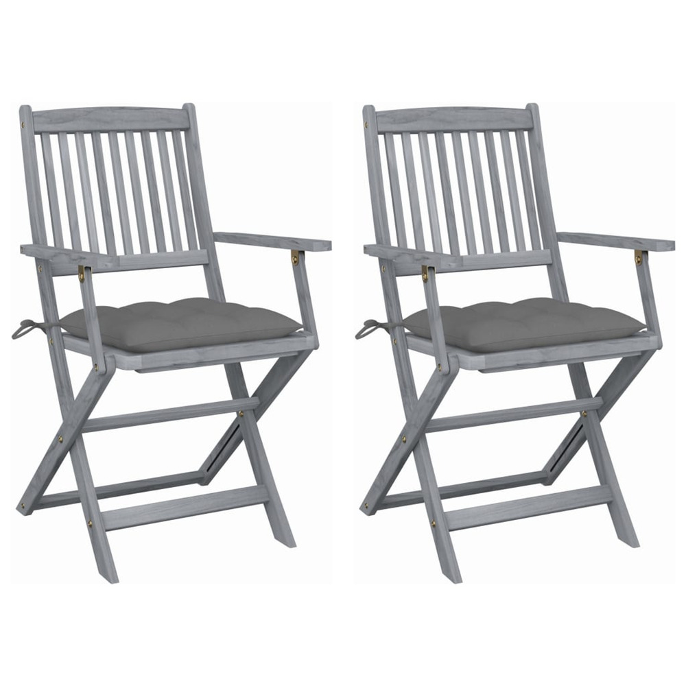 Chaises pliables d'extérieur lot de 2 et coussins bois d'acacia