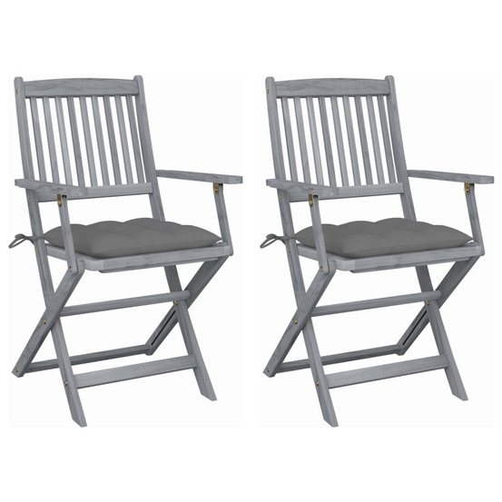 Chaises pliables d'extérieur lot de 2 et coussins bois d'acacia