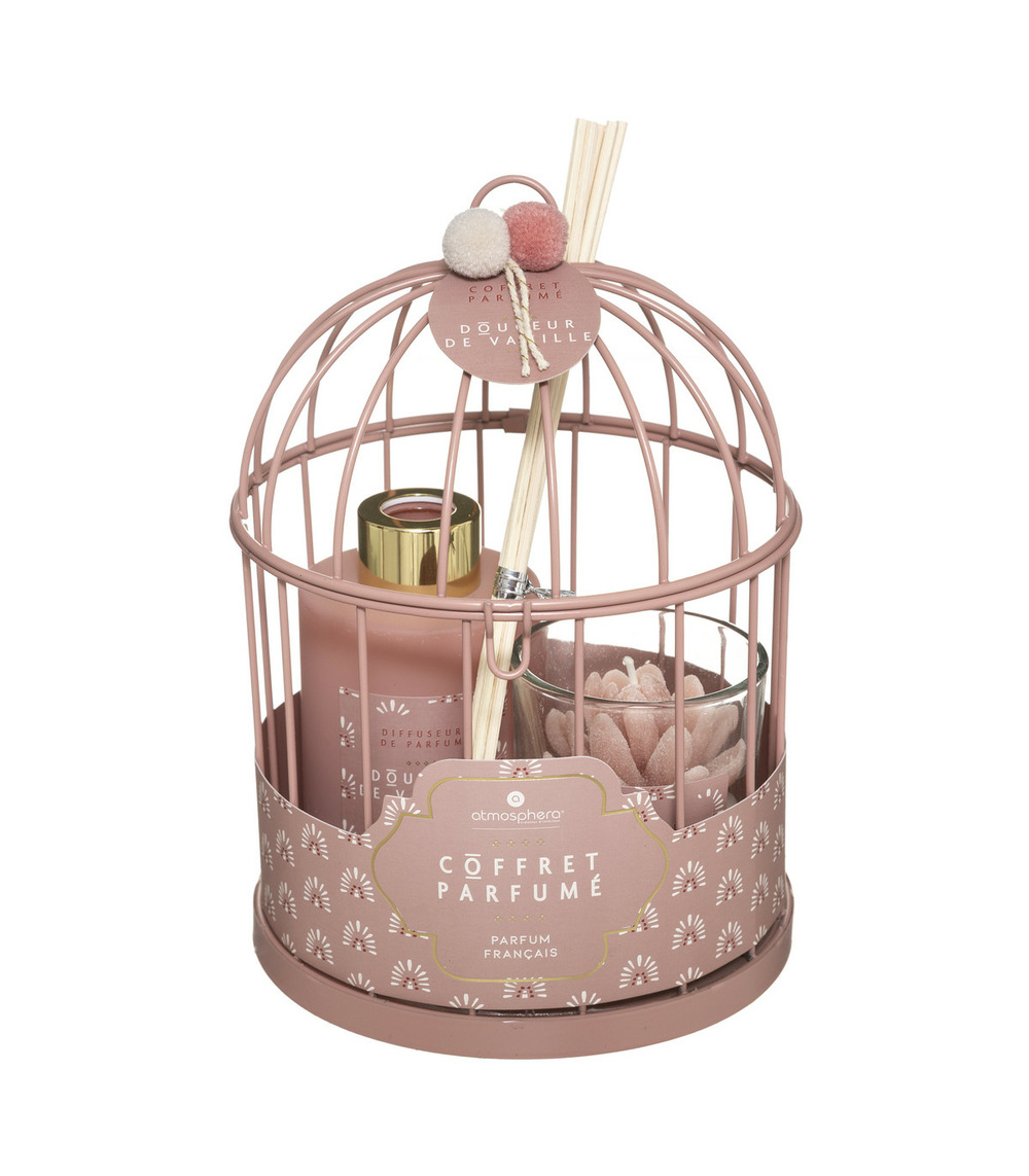Coffret senteur wonderly cage en métal diffuseur de parfum avec bâtons et bougie