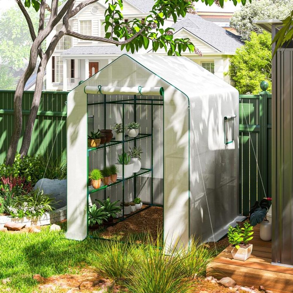 Serre de jardin pe blanc 140 x 143 x 190 cm pour plantes avec étagères et ventilation - comfortxl outdoor living