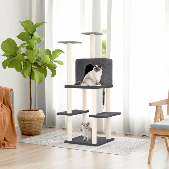 Arbre à chat avec griffoirs en sisal gris foncé 144,5 cm