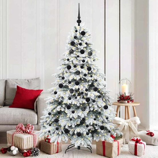 Sapin artificiel 1.8m pe/pvc avec 8 modes d'éclairage led et 120 boules de noël