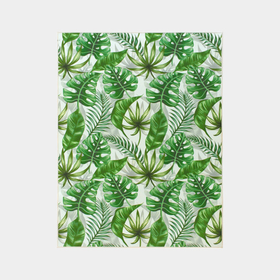 Tapis toucher soft - imprimé feuilles exotique - vert et écru - 120 x 160 cm