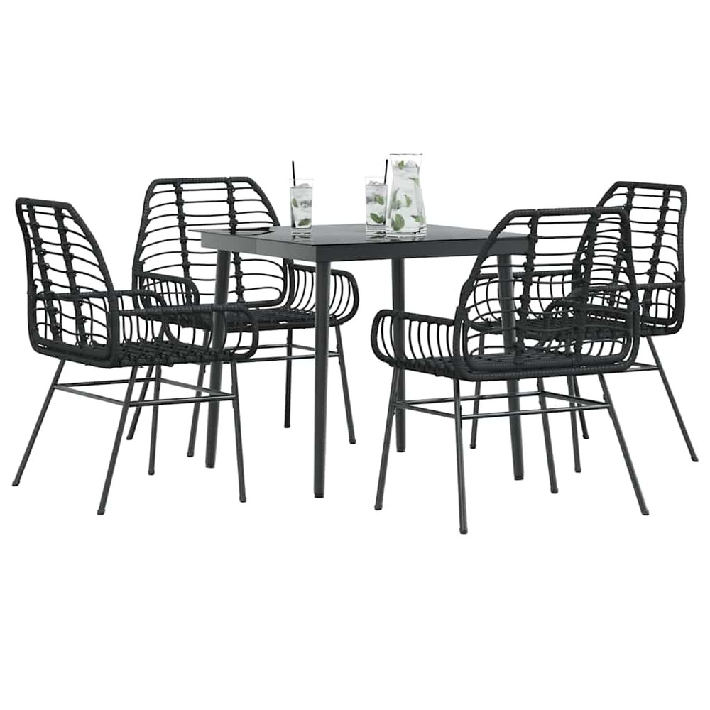 Ensemble à manger de jardin 5 pcs noir résine tressée verre