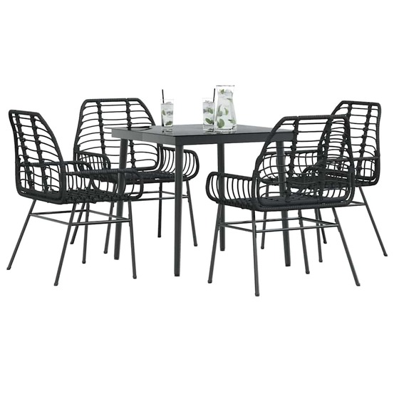 Ensemble à manger de jardin 5 pcs noir résine tressée verre