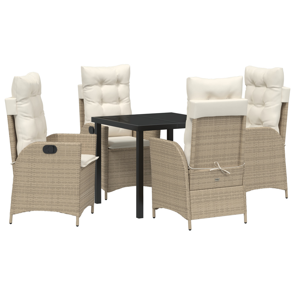 Set de jardin de 5 pièces avec coussins beige poly rattan