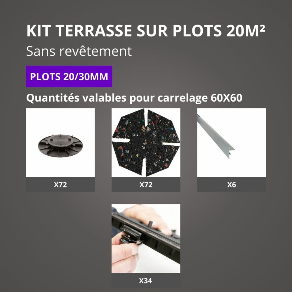 Kit terrasse sur plots sans revêtement 20m² - finition gris aluminium - 20/30 mm - jouplast