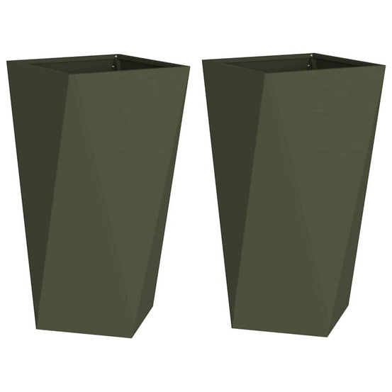 Jardinière d'extérieur 2 pcs vert olive 40 x 40 x 75 cm acier