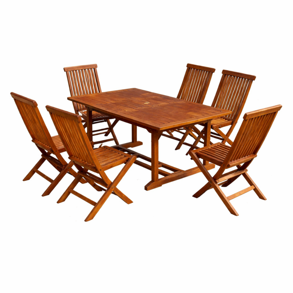 Table de jardin rectangulaire et 6 chaises en teck huilé lubok