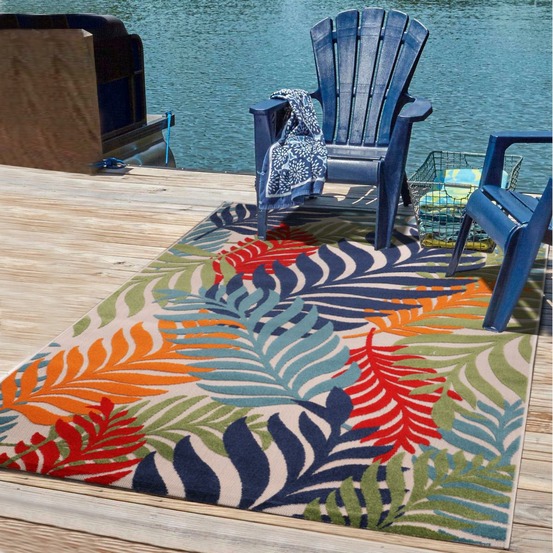 Tapis extérieur 140x200 tissé kilim bleu et rouge chimek