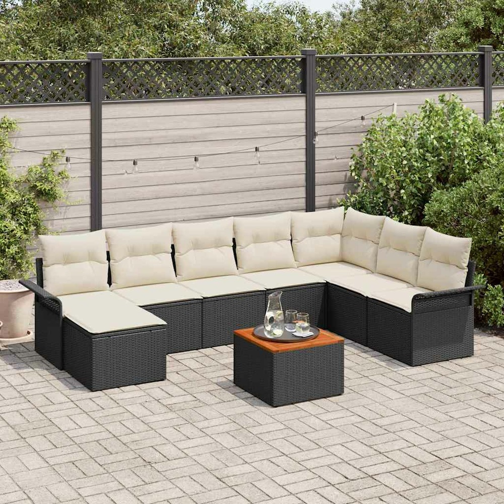 Ensemble de canapé de jardin avec coussin 9 pcs noir polyrotin
