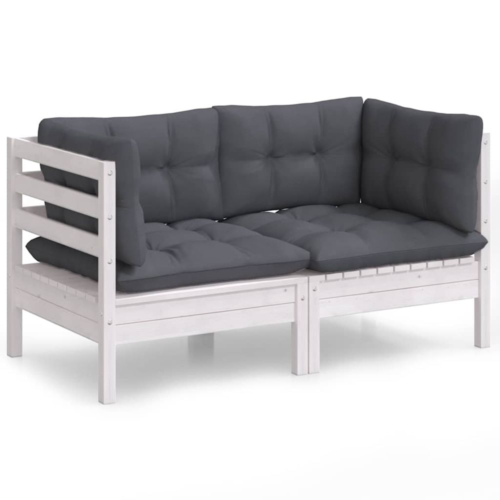 Canapé 2 places de jardin avec coussins anthracite bois de pin