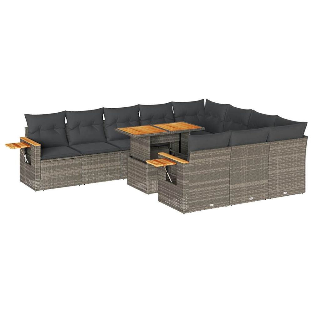 Ensemble de canapés de jardin 11 pcs et coussins rotin acacia