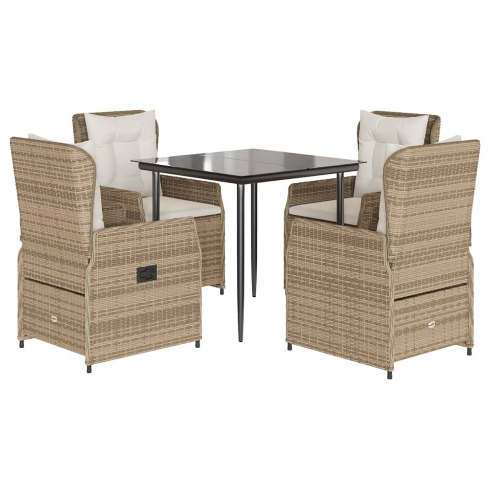 Ensemble à manger de jardin avec coussins 5pcs beige poly rotin
