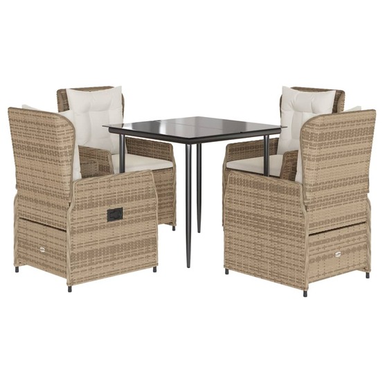 Ensemble à manger de jardin avec coussins 5pcs beige poly rotin