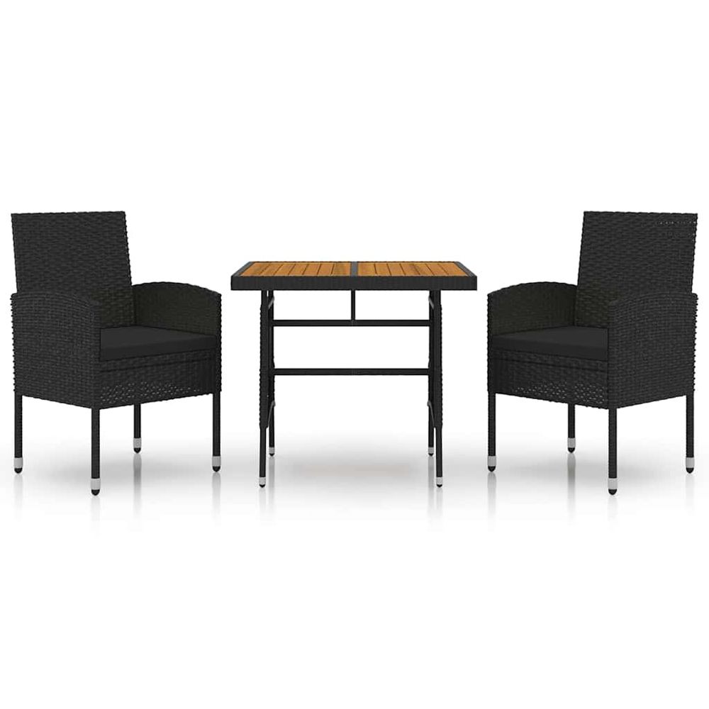 Ensemble à manger d'extérieur 3 pcs résine tressée noir