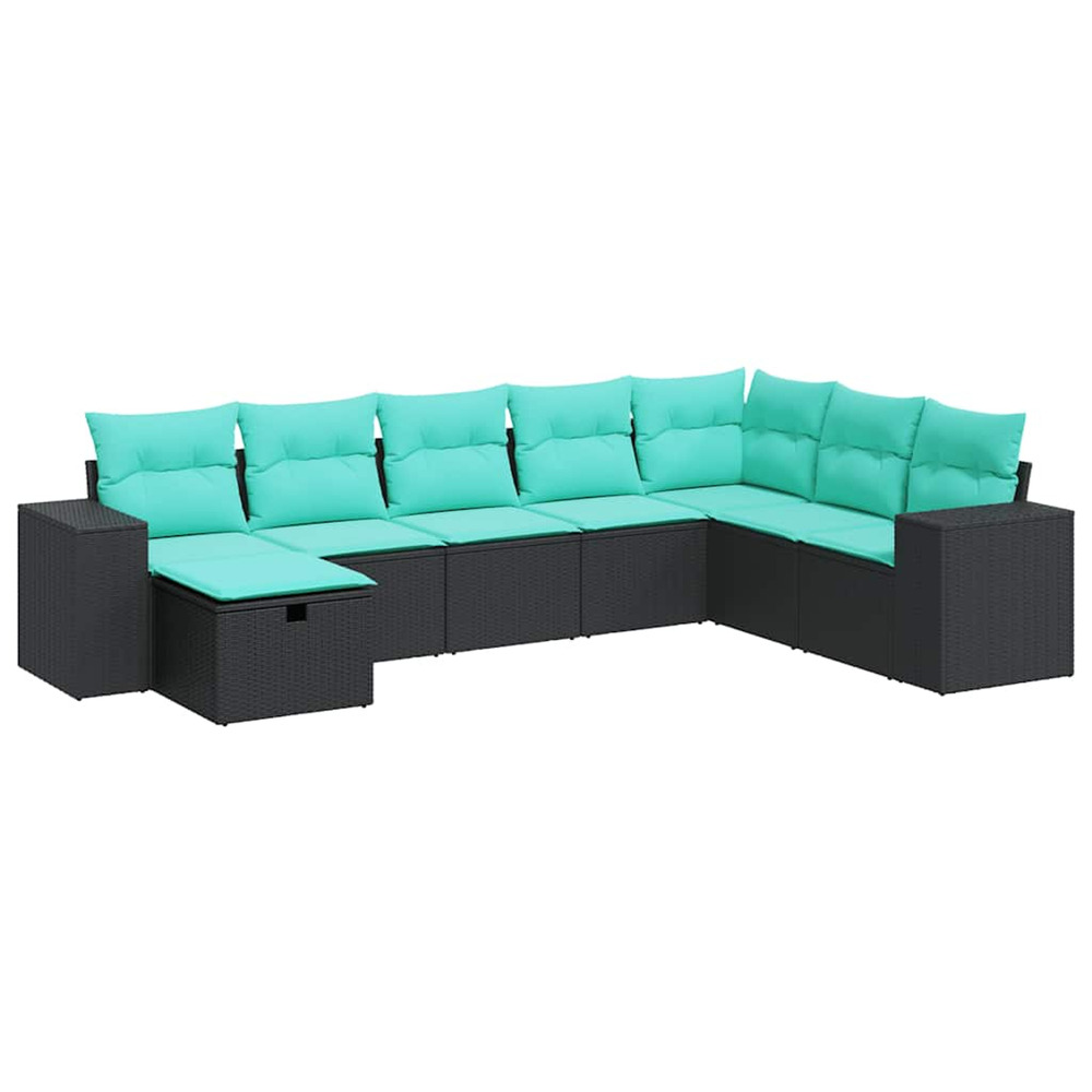 Salon de jardin 8 pcs avec coussins noir résine tressée