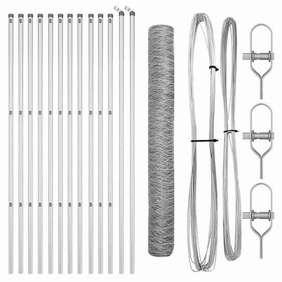 Clôture avec poteaux argent 1 x 25 m acier recouvert de pvc