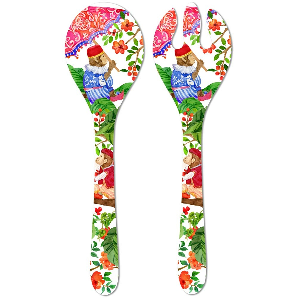 Couverts à salade en mélamine pure - 33 cm - singes de bali