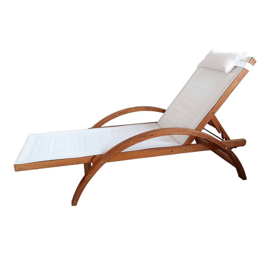 Transat en bois et toile pvc blanc naari