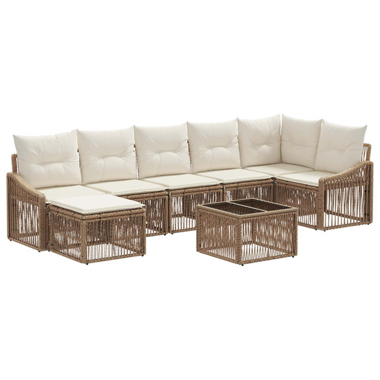 Ensemble de canapé de jardin 8 pcs beige polyrotin