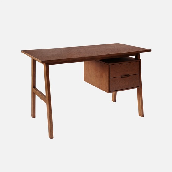 Bureau bois d'hévéa et placage chêne 2 tiroirs - alana