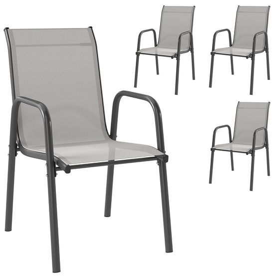 Lot de 4 chaises de jardin empilables, dossier respirant et accoudoirs, capacité 120 kg, meubles de terrasse