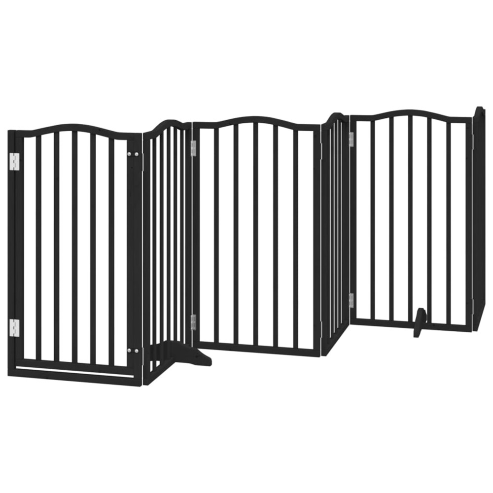 Barrière pour chiens et porte 6 panneaux noir bois de peuplier