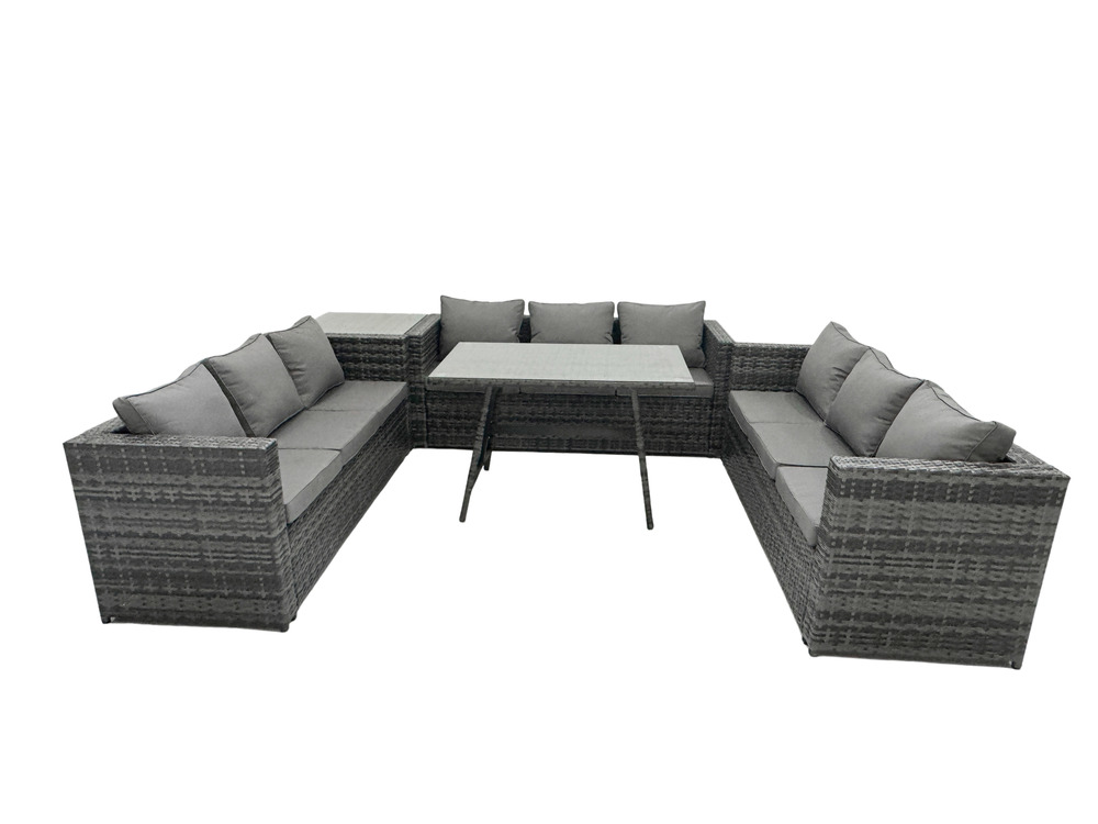 Ensemble de meubles de jardin en polyrotin garden avec table à manger patio table d'appoint 9 places gris foncé mixte