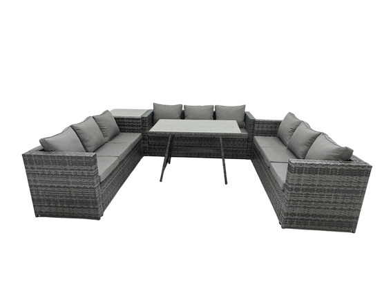 Ensemble de meubles de jardin en polyrotin garden avec table à manger patio table d'appoint 9 places gris foncé mixte