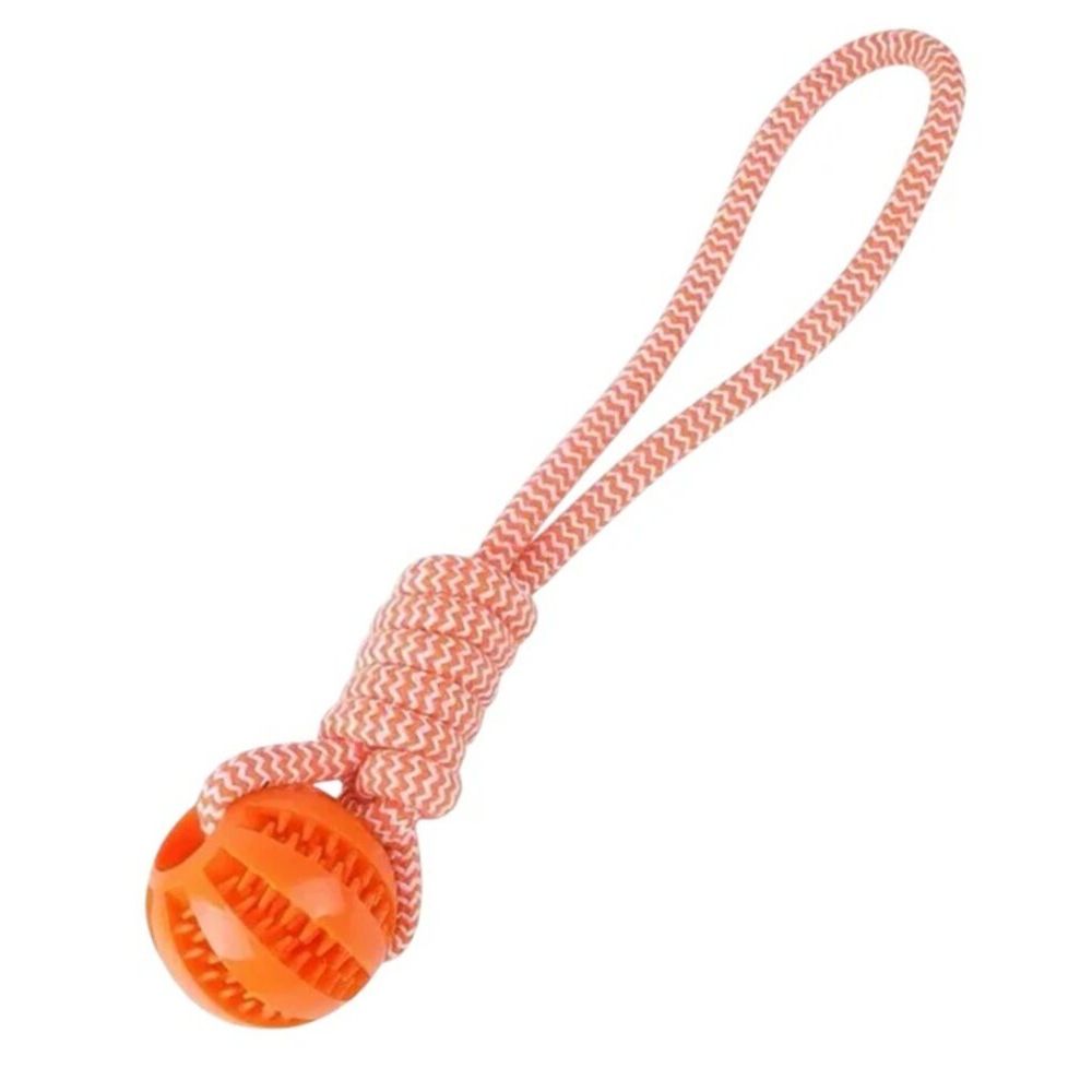 France croquettes balle en silicone avec corde pour chien - orange - ⌀ 7 cm