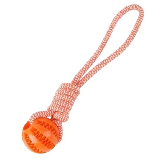 France croquettes balle en silicone avec corde pour chien - orange - ⌀ 7 cm