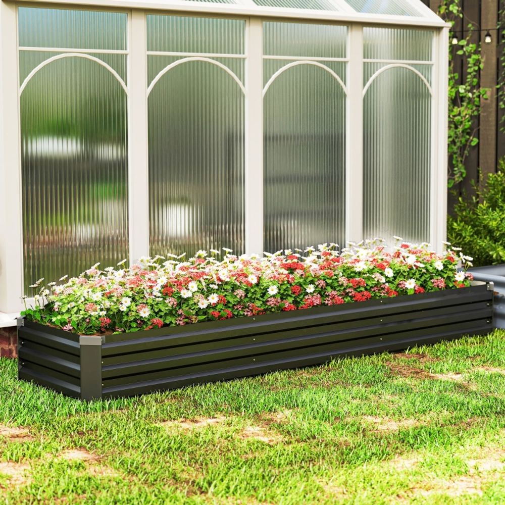 Carré potager en acier galvanisé extérieur fond ouvert 240x60x30 cm gris foncé